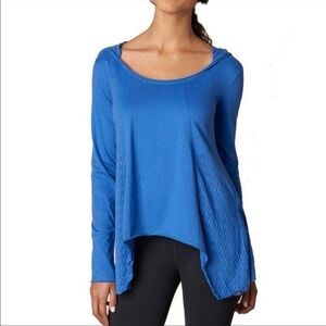 Prana Lauriel Blue Long Sleeve Hooded Organic Cotton Shirt